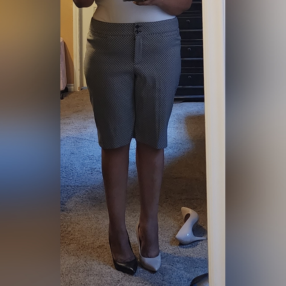 Black and white Bermuda style shorts